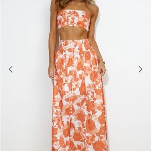 Floral Orange Skirt/Top Set Vacation Outfit